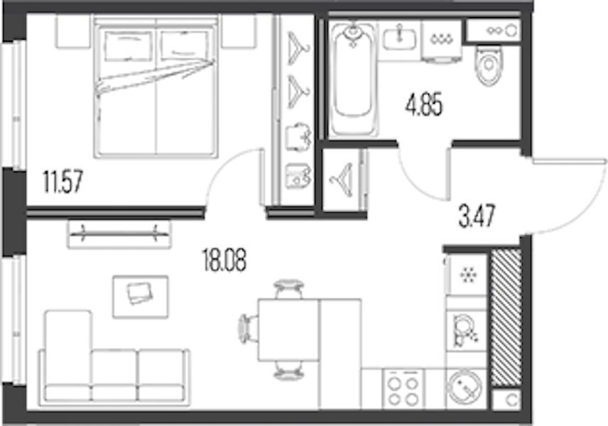1-комнатная квартира 37.97 м², 2/10 эт., ЖК «LEGENDA Васильевского»